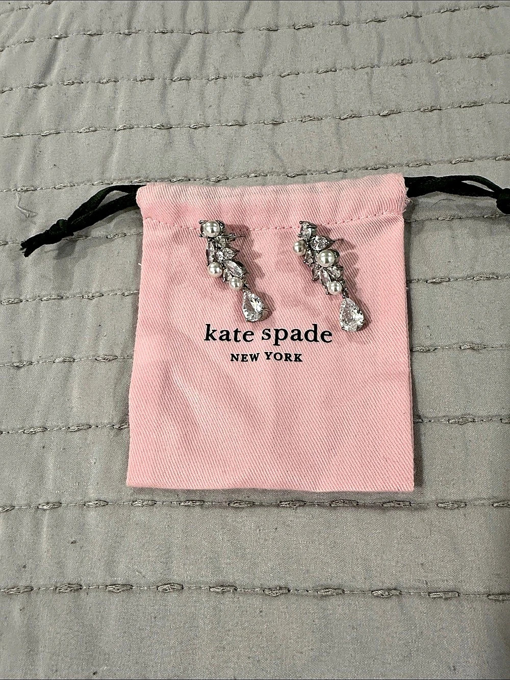 kate spade new york Crystal Drop Earrings in Silver Like New